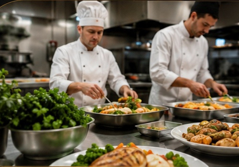Kuchári pri príprave cateringu
